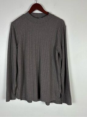Matty M Ribbed Mock Neck Grey Top L